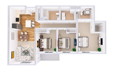 Floor plan for 3 beds, 2 baths, 1440 sqft